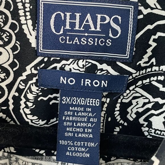 Chaps Classics Womens Plus 3X Black White Paisley No Iron Button Up Shirt Blouse - Picture 3 of 8